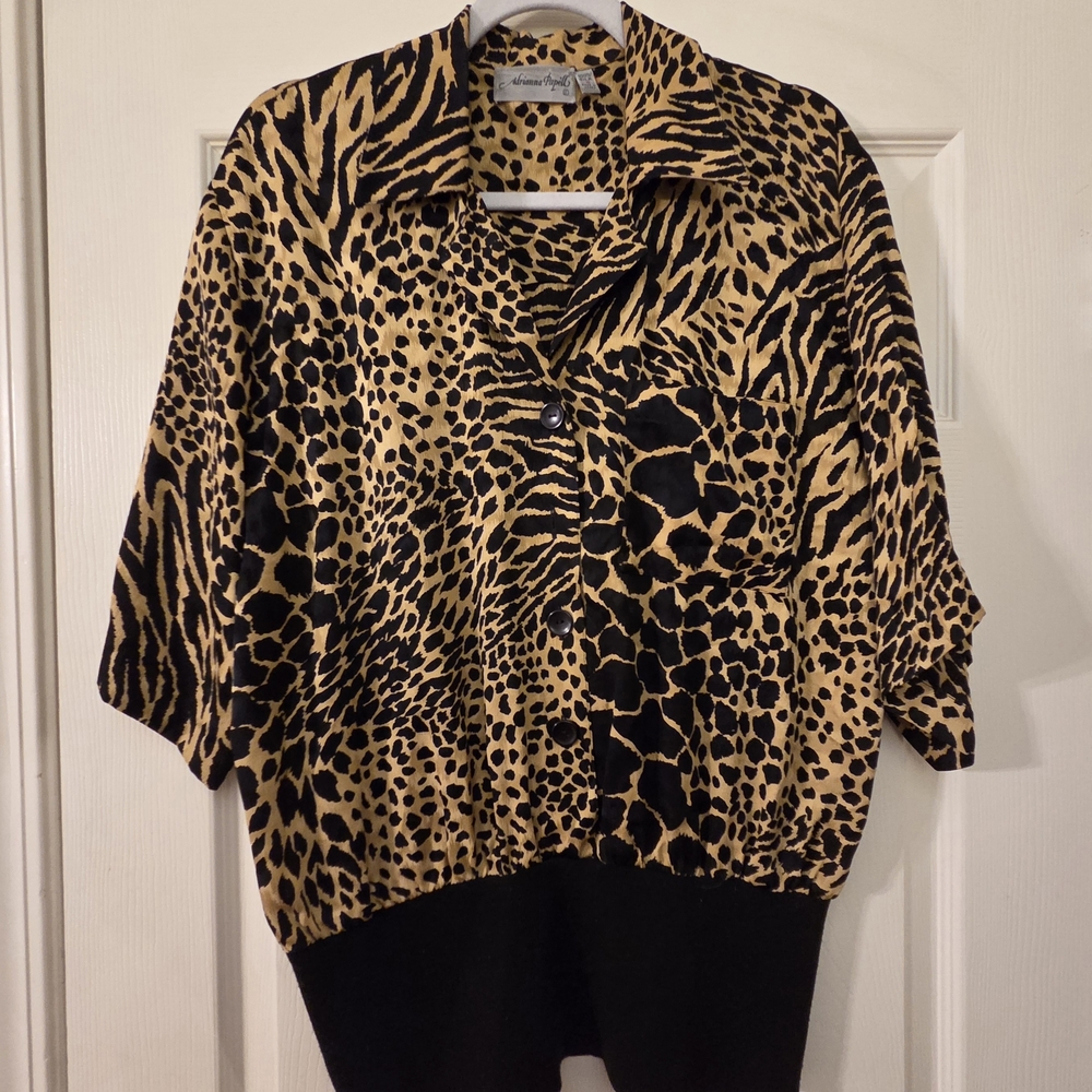 Vintage Adrianna Papell Leopard Print Silk Blouse